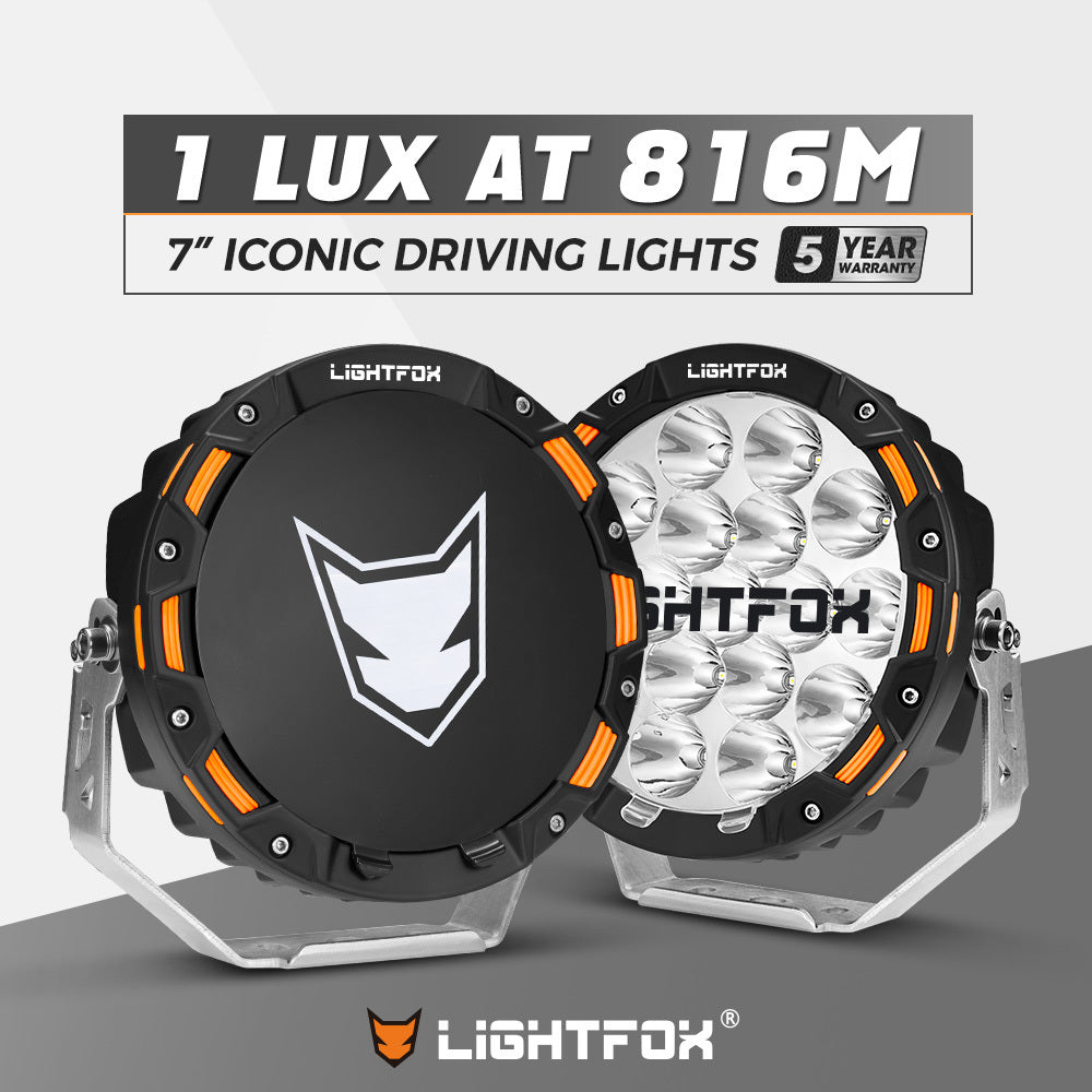 LIGHTFOX 7inch LED Driving Lights Round Spotlights Offroad Truck Headlights