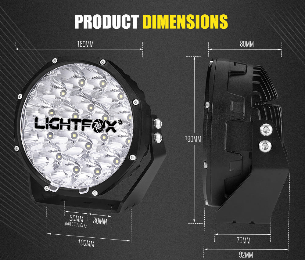 LIGHTFOX 7" LED Driving Light OSRAM Spot Lights Black Round Offroad Truck SUV 4x4