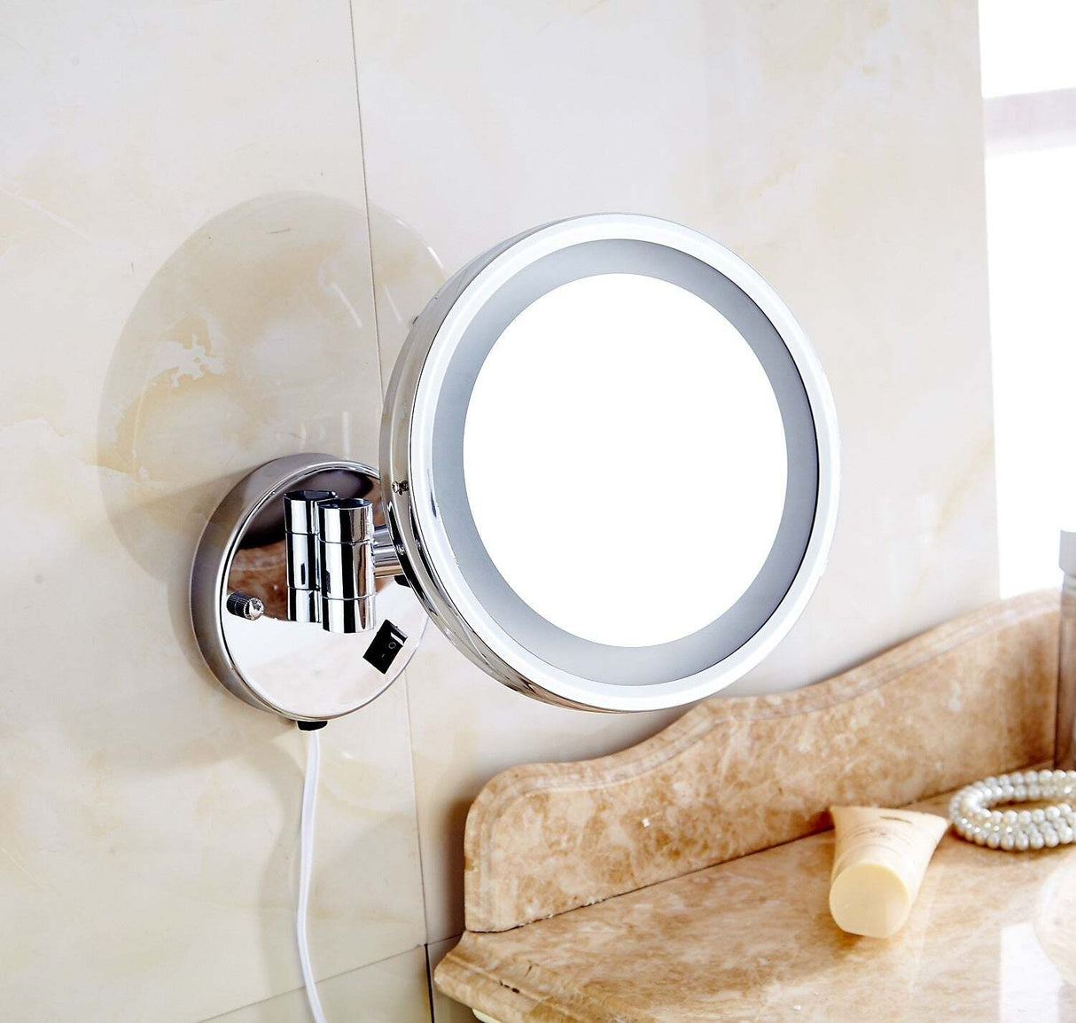 Dolphy 180° led 5x tabletop magnifying mirror - silver