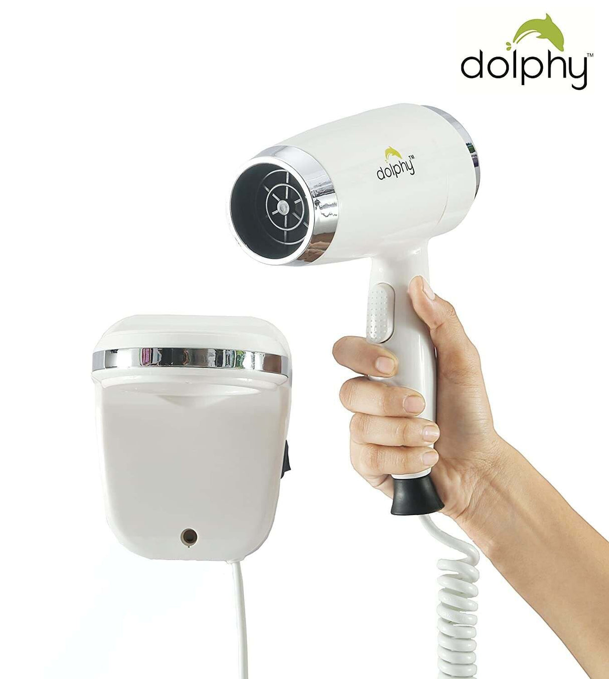 Dolphy hot and cold wall mount hair dryer 1600w - white