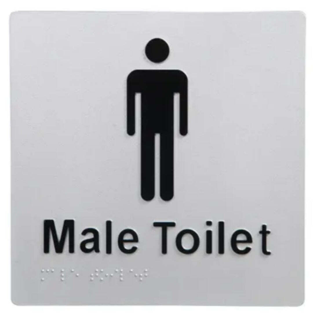 Dolphy uv protected pvc male toilet braille sign 180x180x3mm – silver/black