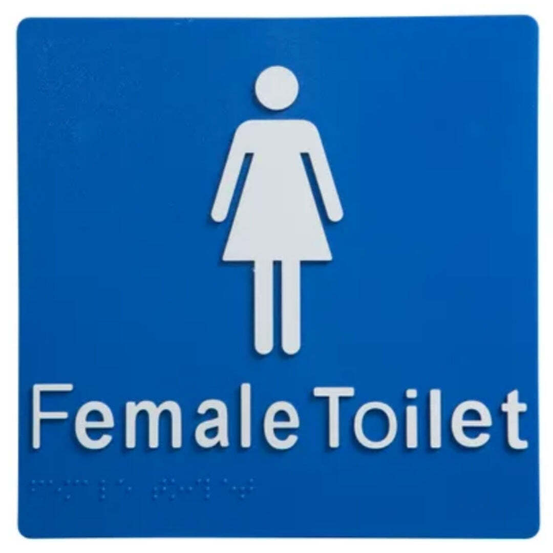 Dolphy uv protected pvc female toilet braille sign blue 180x180x3mm - blue/white