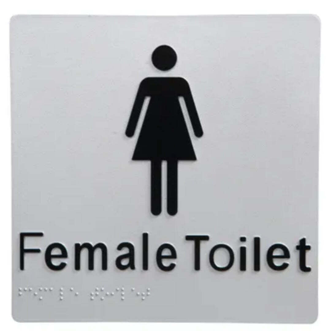 Dolphy uv protected pvc female toilet braille sign 180x180x3mm – silver/black