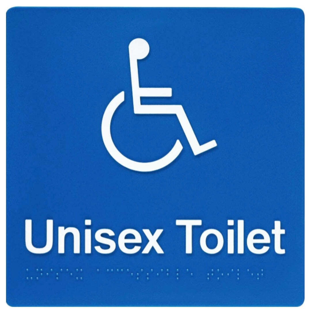 Dolphy uv protected pvc unisex disabled toilet braille sign 180x180x3mm - blue/white