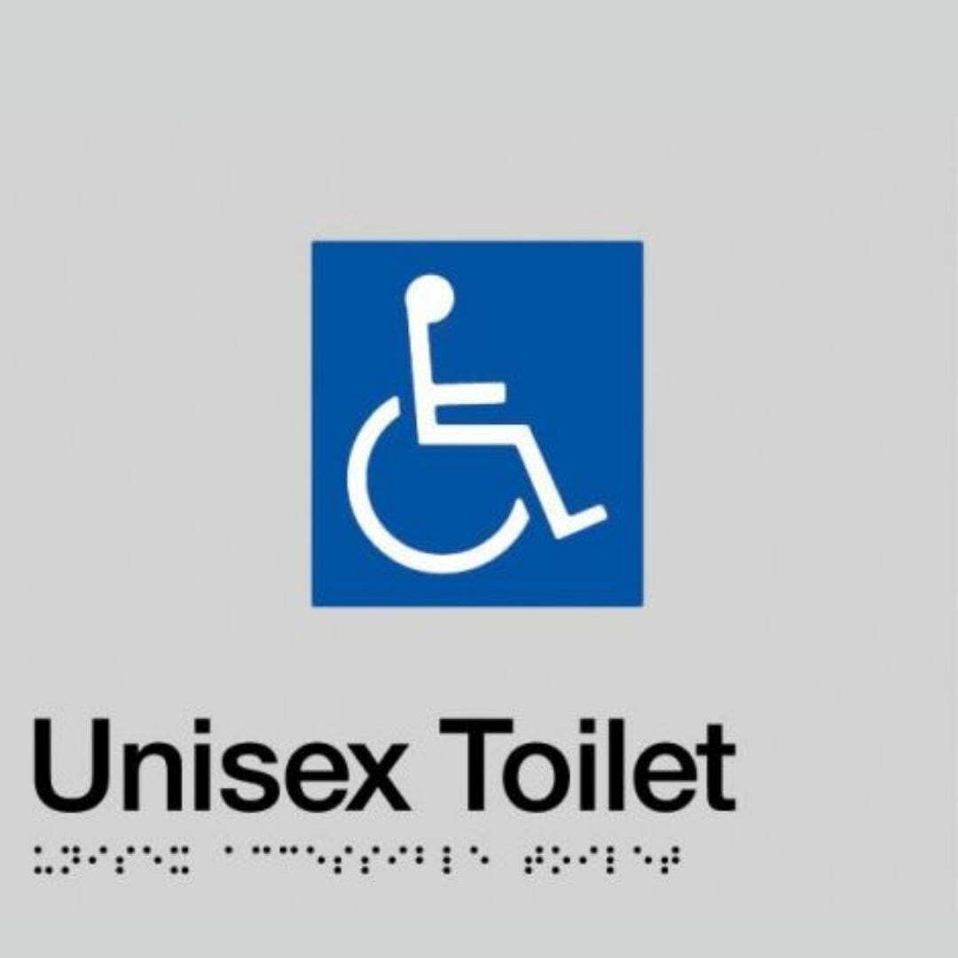 Dolphy uv protected pvc unisex disabled toilet braille sign 180x180x3mm - silver/blue