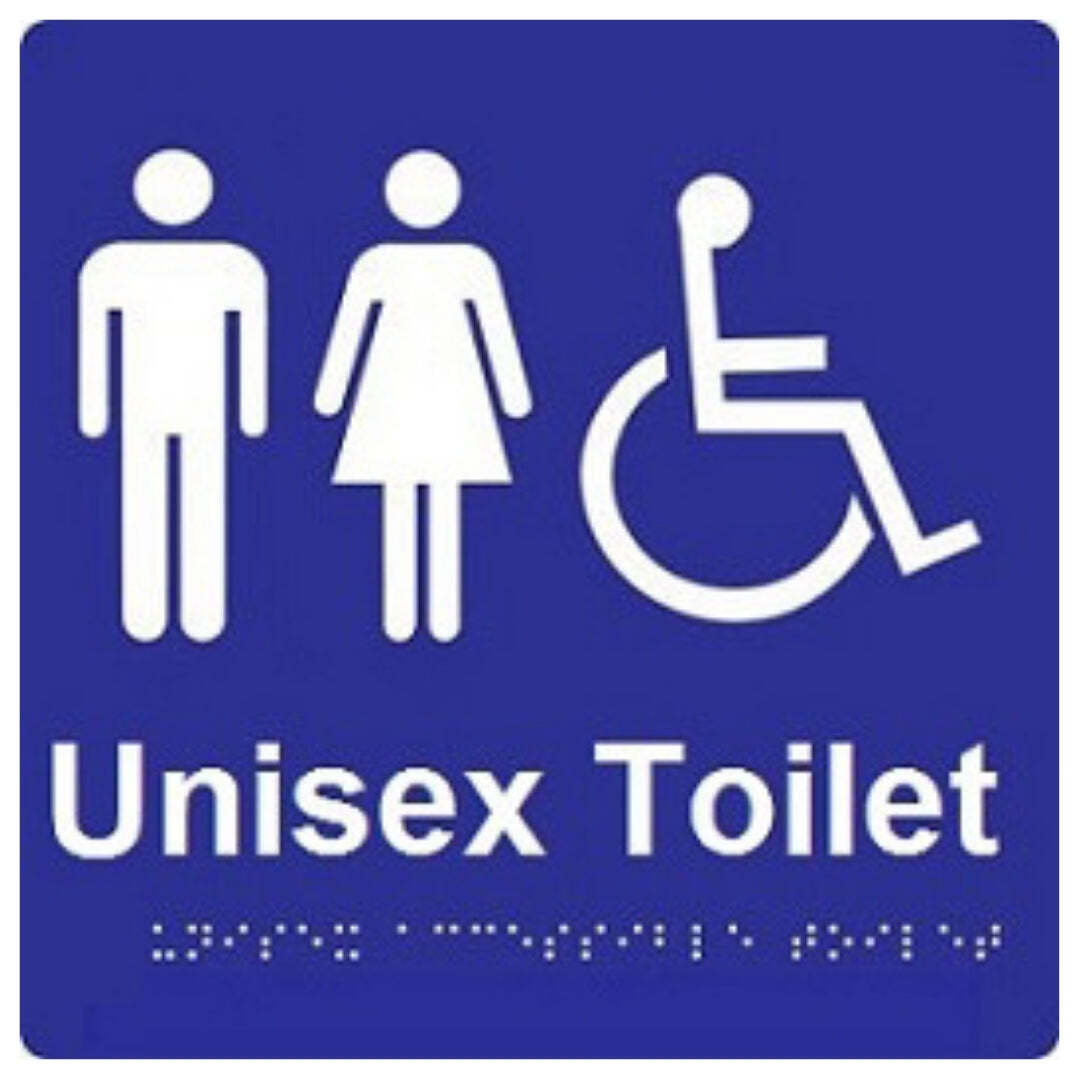 Dolphy uv protected pvc unisex accessible toilet braille sign 180x210x3mm - blue