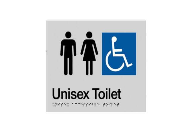Dolphy uv protected pvc unisex accessible toilet braille sign 180x210x3mm - silver