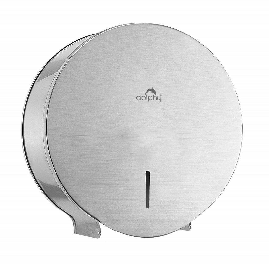 Dolphy lockable space saving durable stainless steel jumbo toilet roll dispenser - silver