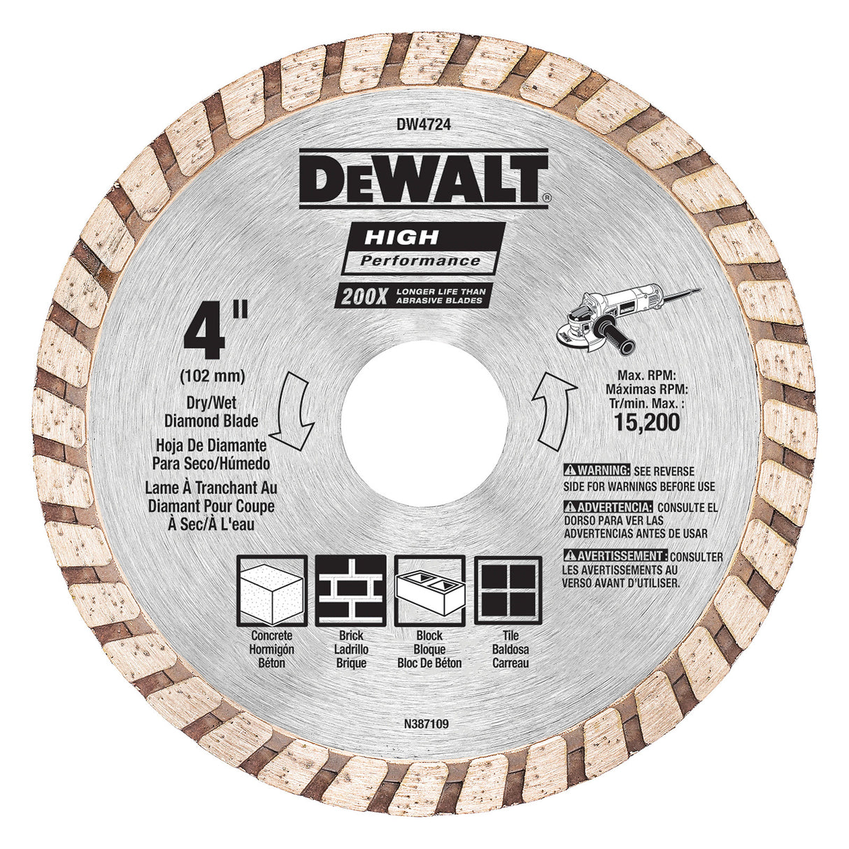 DeWalt 100mm x 22.23mm Masonry High Performance Turbo Diamond Disc DW4724