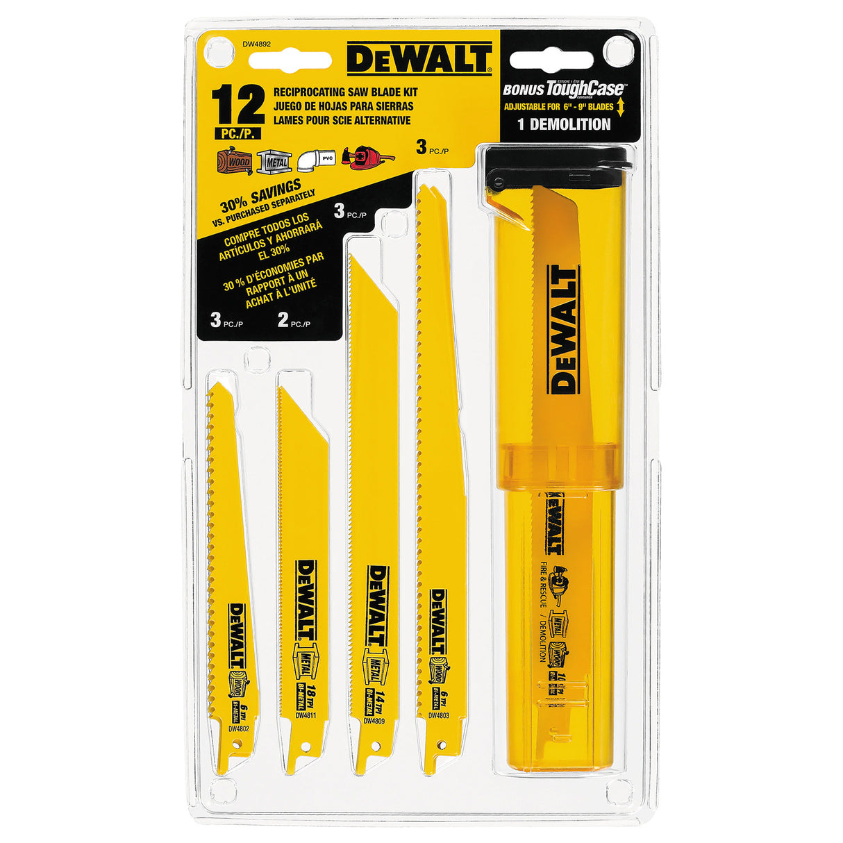 DeWalt 12pc Bi-Metal Reciprocating Saw Blade Set with Case DW4892