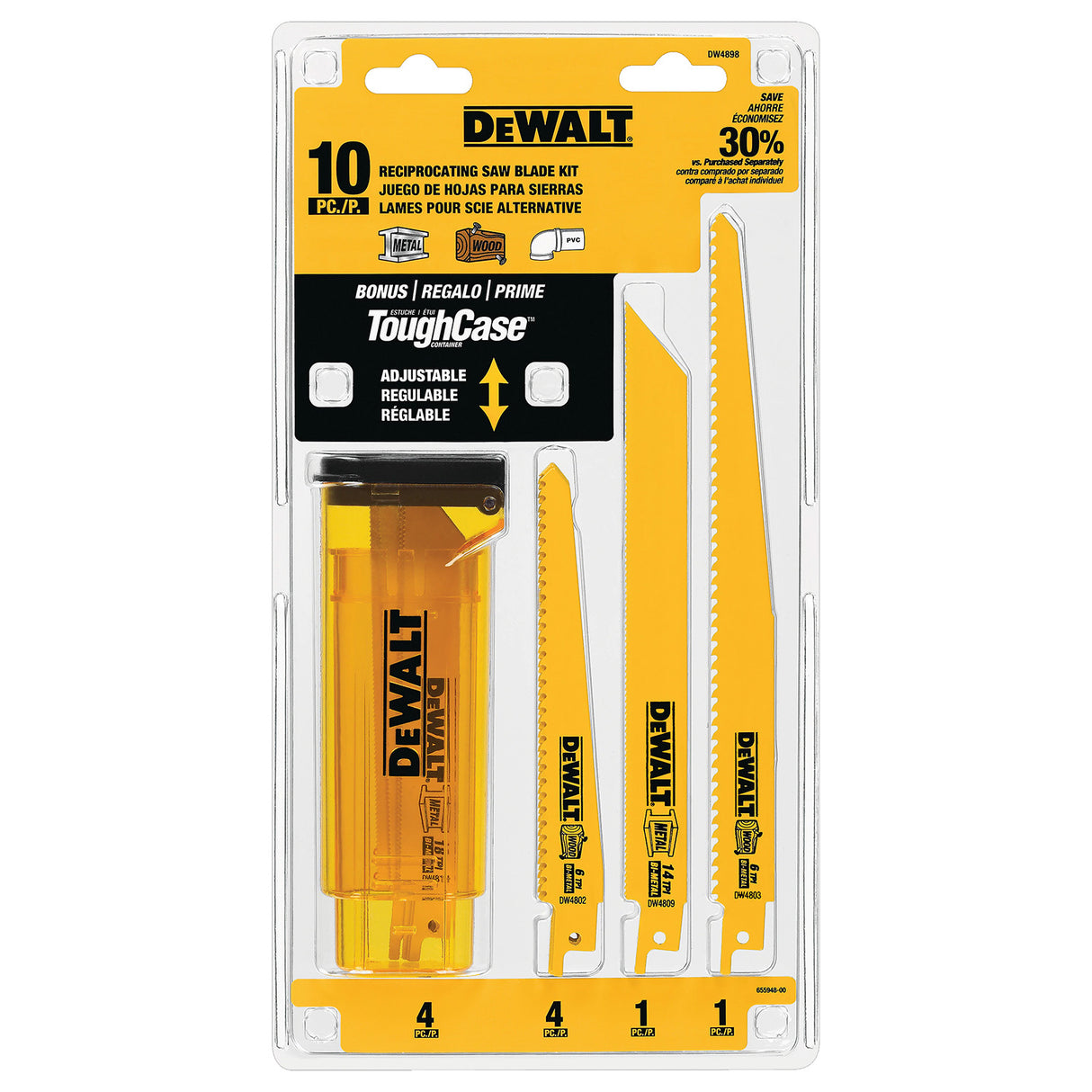 DeWalt 10pc Bi-Metal Reciprocating Saw Blade Set with Case DW4898