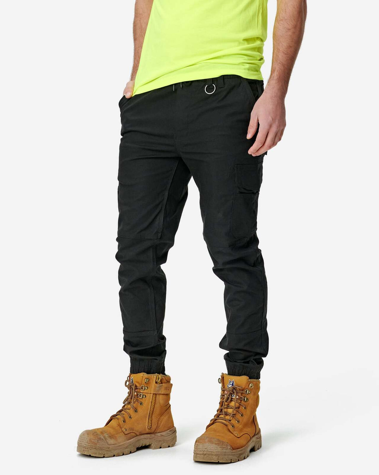 Mens Cuffed Elastic Waist Pant Black