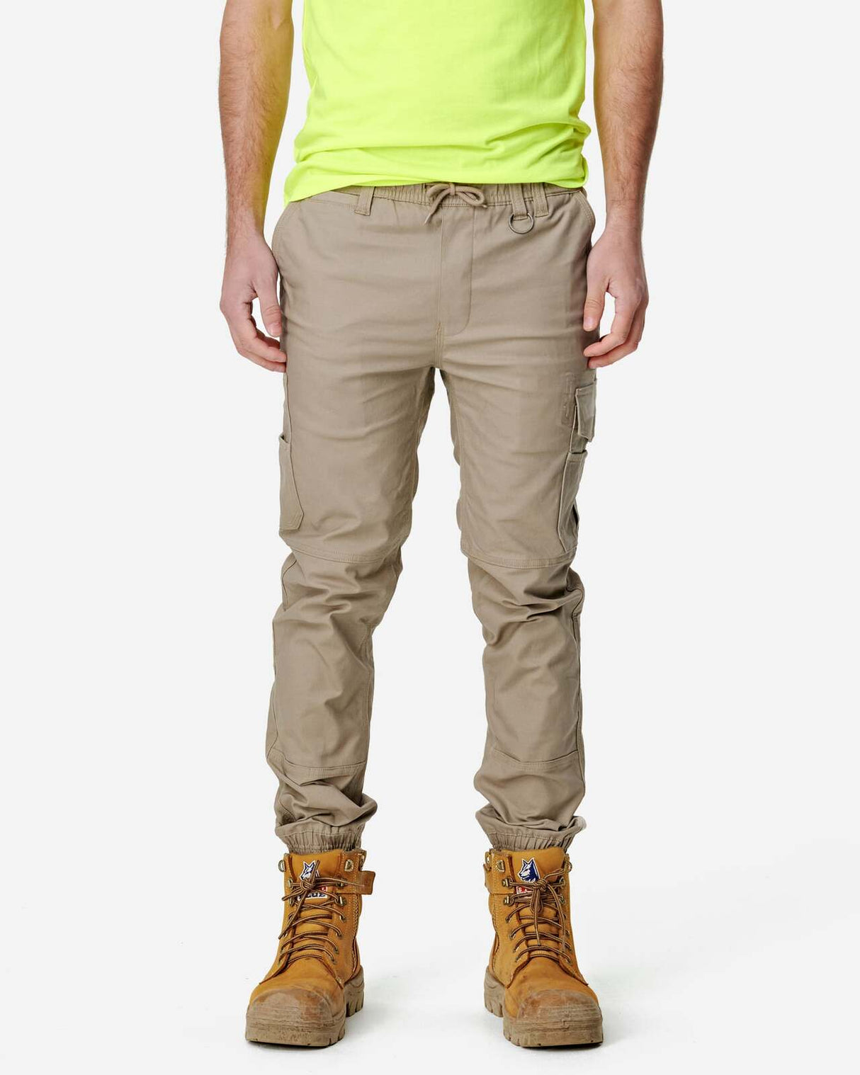 Mens Cuffed Elastic Waist Pant Stone