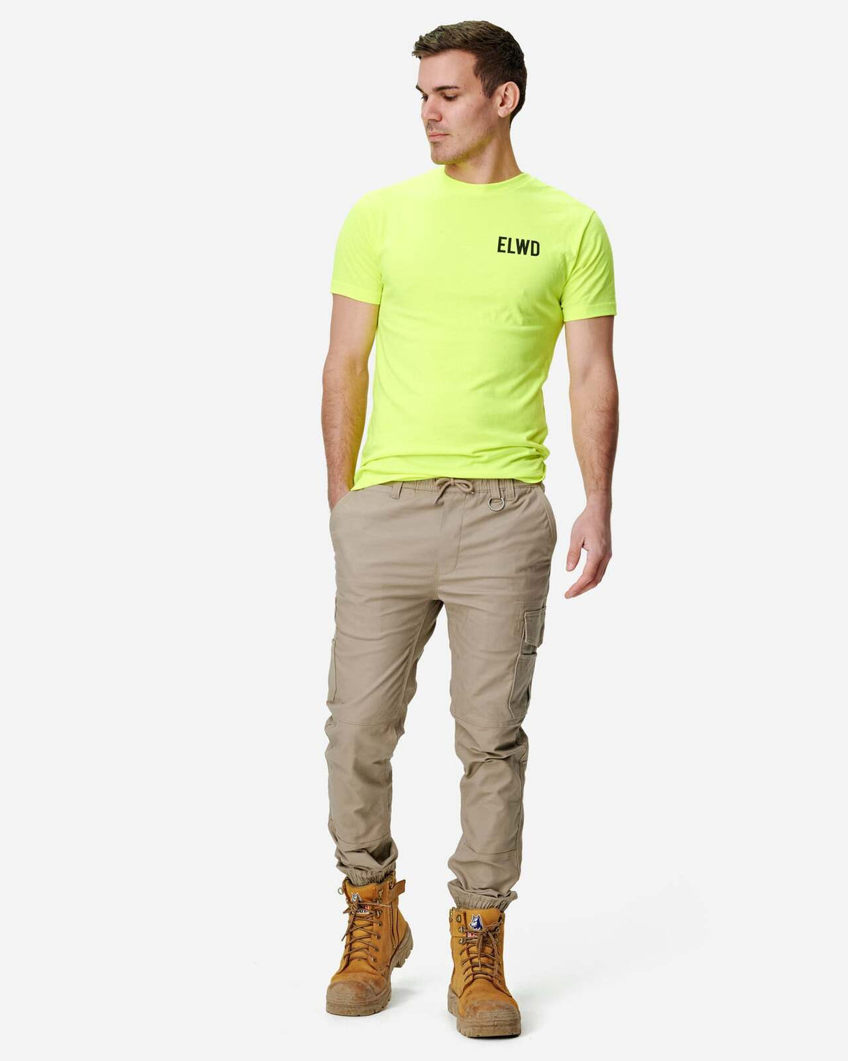 Mens Cuffed Elastic Waist Pant Stone