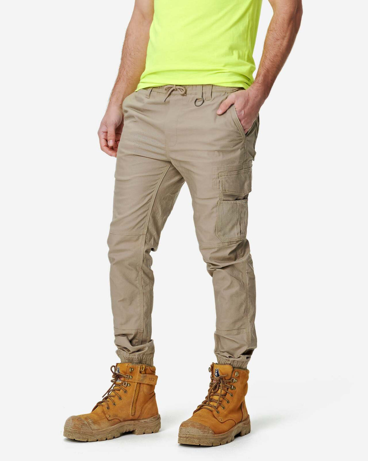 Mens Cuffed Elastic Waist Pant Stone