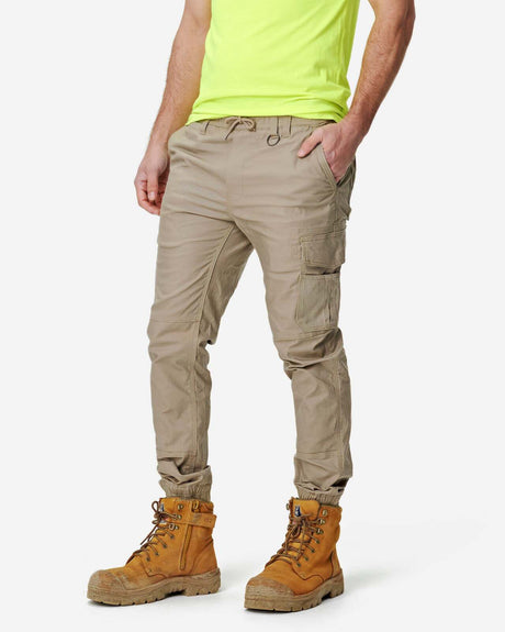 Mens Cuffed Elastic Waist Pant Stone