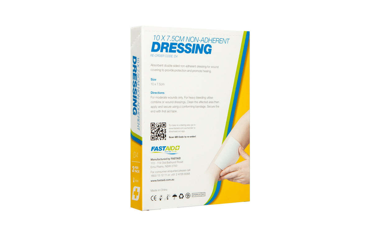D4 Non-Adherent Dressing 10 x 7.5cm 3pk