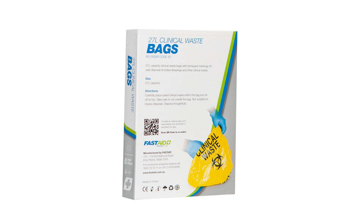 E5 Clinical Waste Bags 27L 5pk