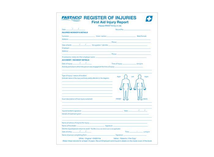 Register of Injuries Book