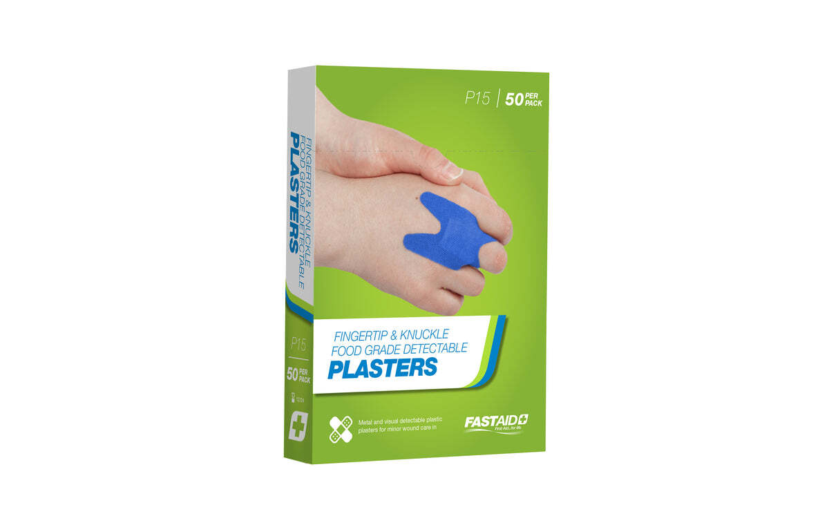 P15 Food Grade Plasters Metal and Visual Detectable Fingertip and Knuckle 50pk
