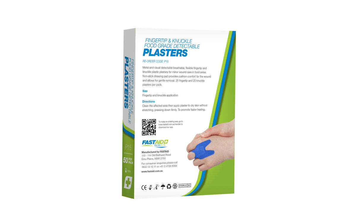 P15 Food Grade Plasters Metal and Visual Detectable Fingertip and Knuckle 50pk
