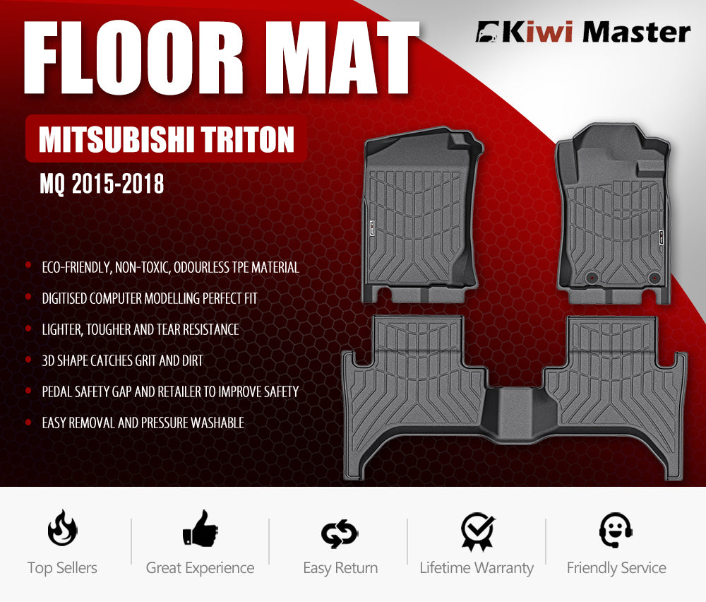 KIWI MASTER 3D TPE Car Floor Mats Liner Fit Mitsubishi Triton MQ 2015-2018