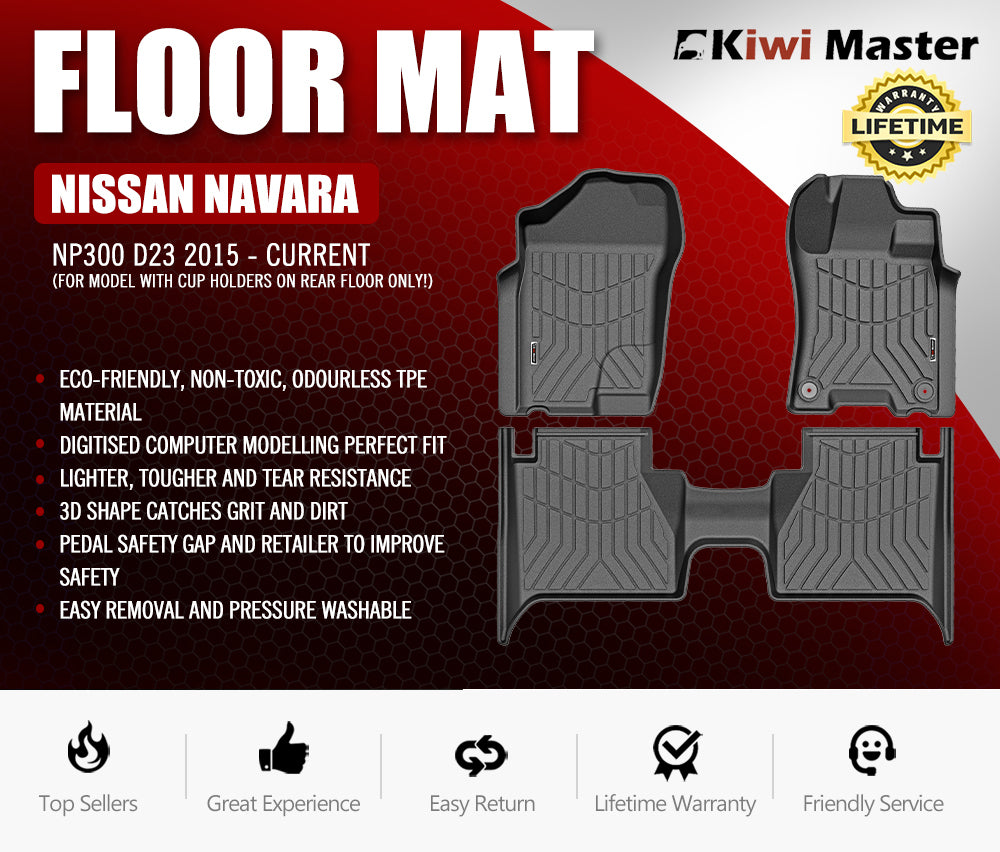 KIWI MASTER 3D TPE Car Floor Mats Liner Fit Nissan Navara NP300 D23 2015-Current