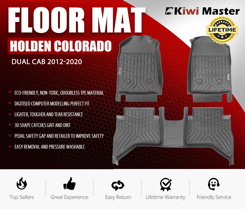 KIWI MASTER 3D TPE Car Floor Mats Liner Fit Holden Colorado Dual Cab 2012-2020
