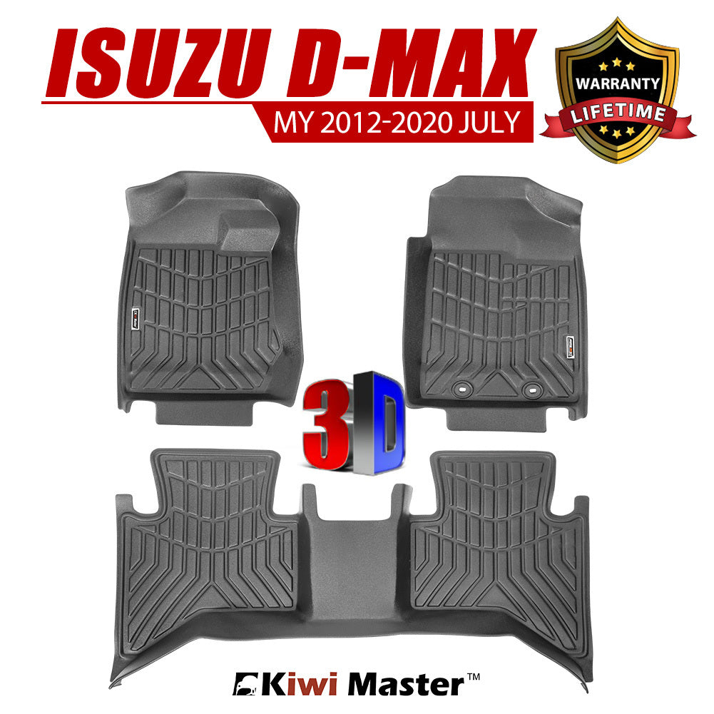 KIWI MASTER 3D TPE Car Floor Mats Liner Fit ISUZU D-MAX DMAX Dual Cab MY 2012~2020 JULY