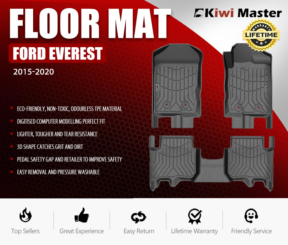 KIWI MASTER 3D TPE Car Floor Mats Liner Fit Ford Everest 2015-2022