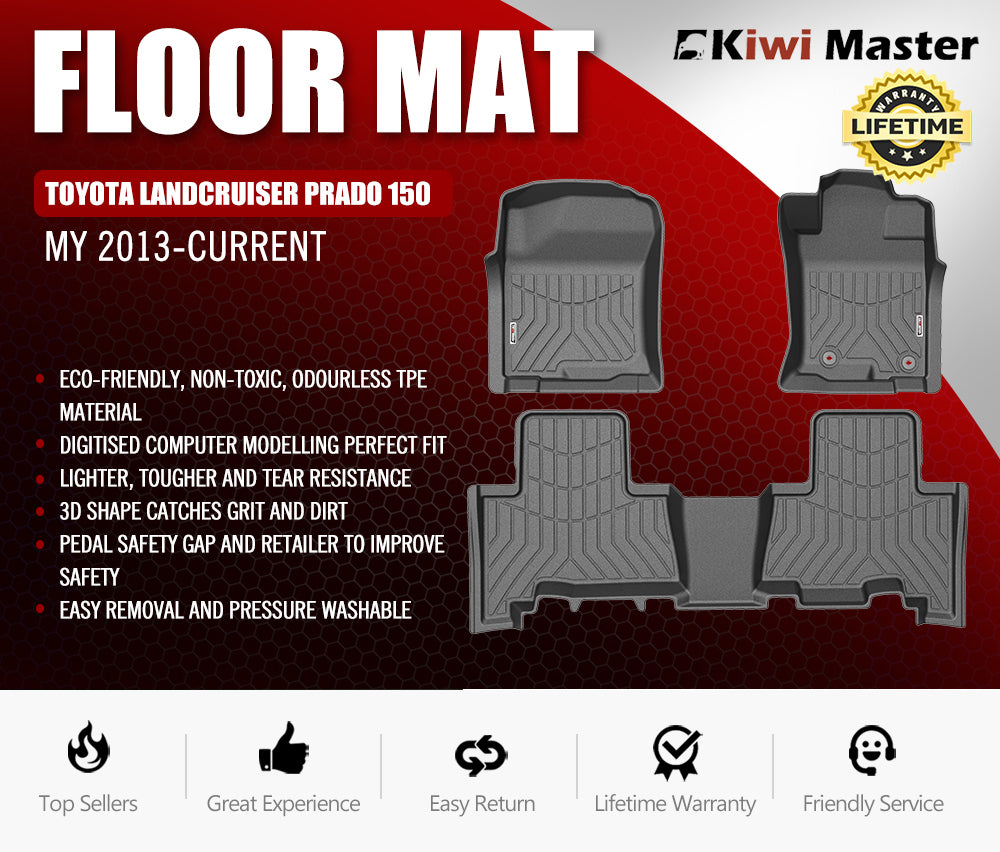 KIWI MASTER 3D TPE Car Floor Mats for Toyota Landcruiser Prado 150 MYÂ 2013-Current Automatic Transmission Models ONLY