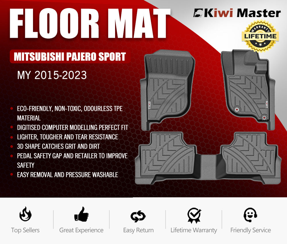 KIWI MASTER 3D TPE Car Floor Mats Liner for Mitsubishi Pajero Sport MY 2015-2023