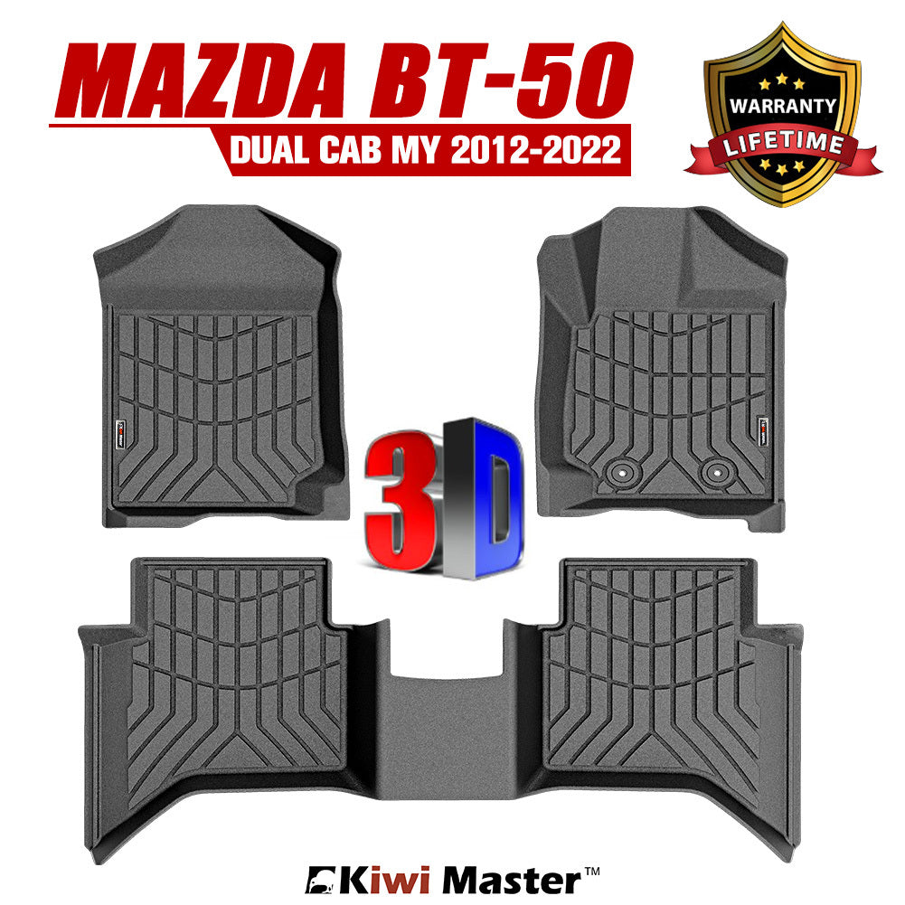 KIWI MASTER Car Floor Mats Fit Mazda BT-50 Dual Cab 2012-MY2022