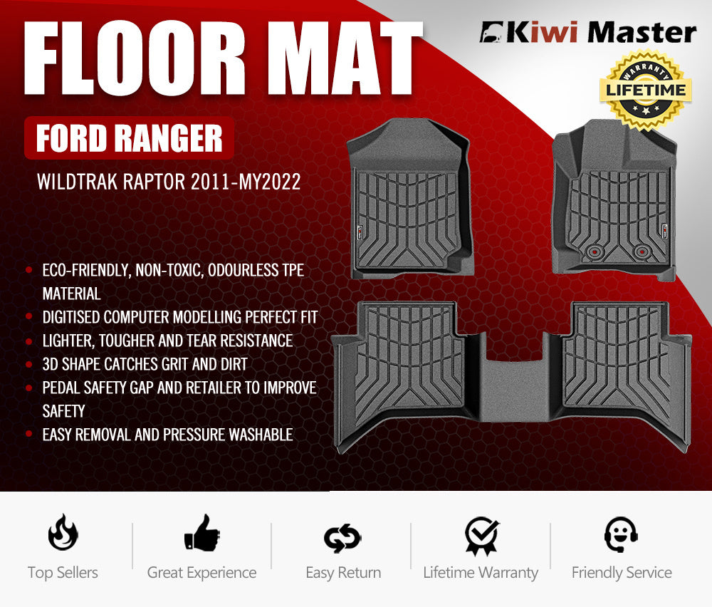 KIWI MASTER 3D TPE Car Floor Mat for Ford Ranger Wildtrak Raptor PX PX2 2011-MY2022