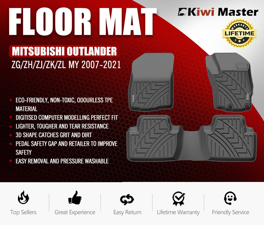 KIWI MASTER 3D TPE Car Floor Mats Liner for Mitsubishi Outlander ZG/ZH/ZJ/ZK/ZL MY 2007-2021