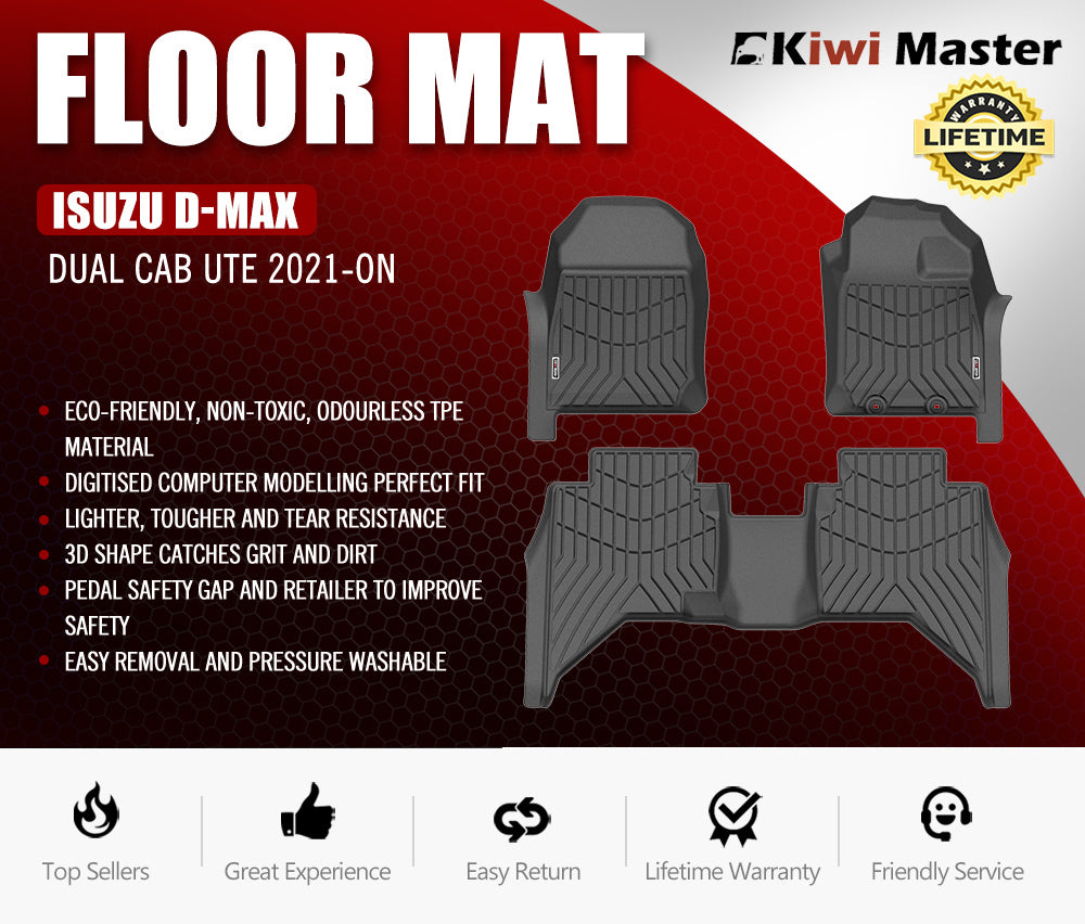 Kiwi Master 3D TPE Car Floor Mats Liner Fit Isuzu D-MAX DMAX Dual Cab UTE 2021+