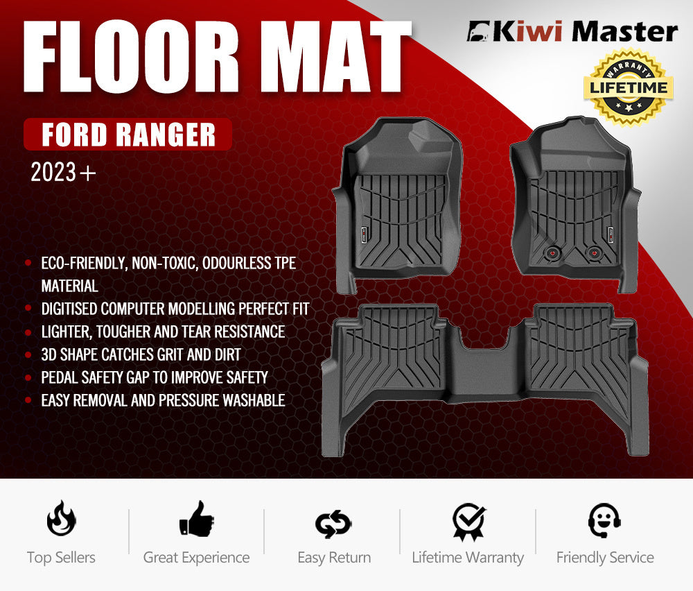 Kiwi Master 3D TPE Car Floor Mats Liner Fit 2023+ Ford Ranger Next Gen