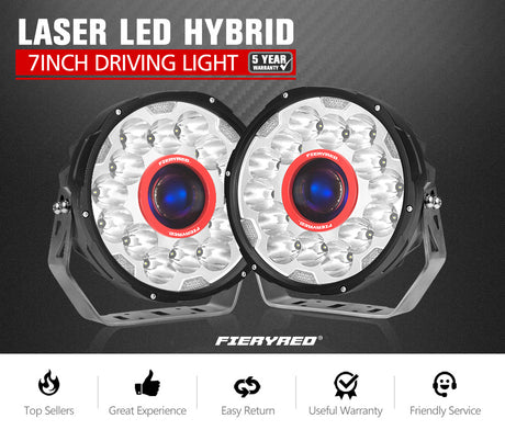 FIERYRED 7inch Laser Driving Lights Round Spot Lights Offroad Replace HID