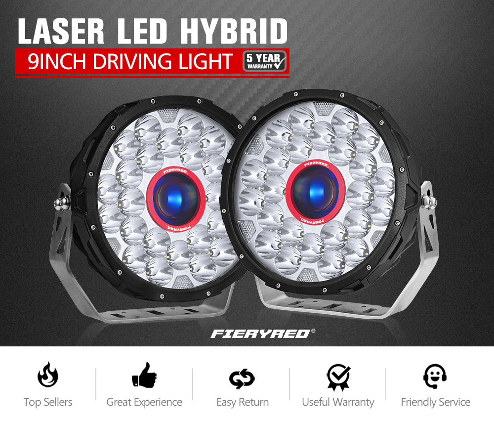FIERYRED 9inch Laser Driving Lights Round Spot Lights Offroad Replace HID