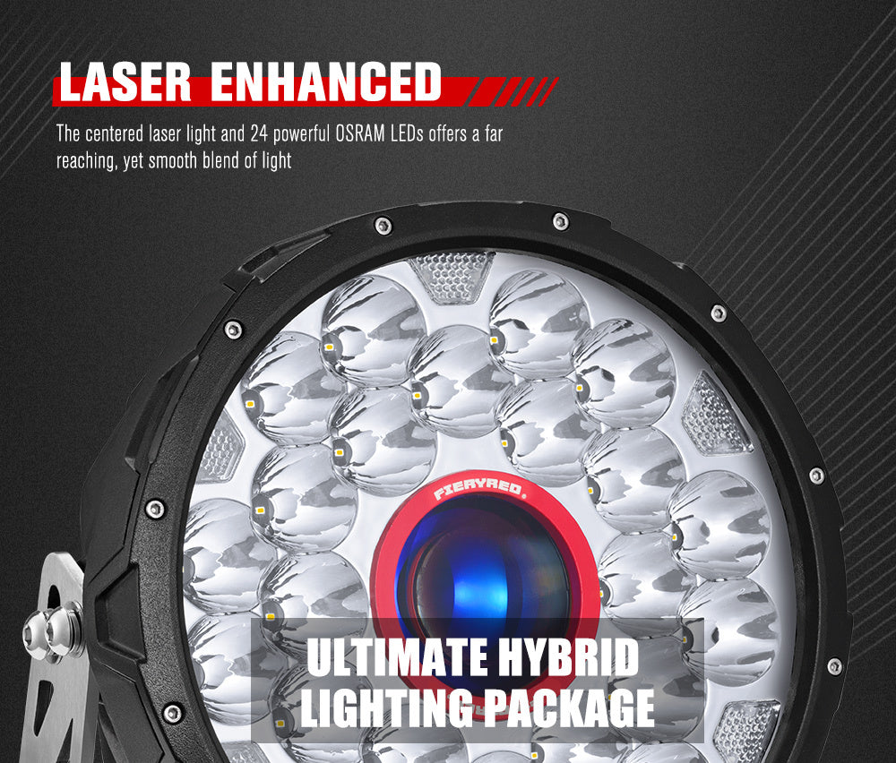 FIERYRED 9inch Laser Driving Lights Round Spot Lights Offroad Replace HID