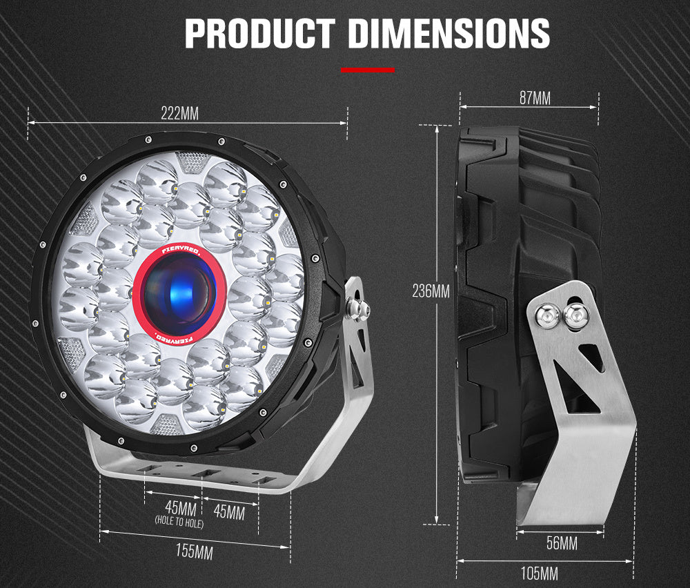 FIERYRED 9inch Laser Driving Lights Round Spot Lights Offroad Replace HID