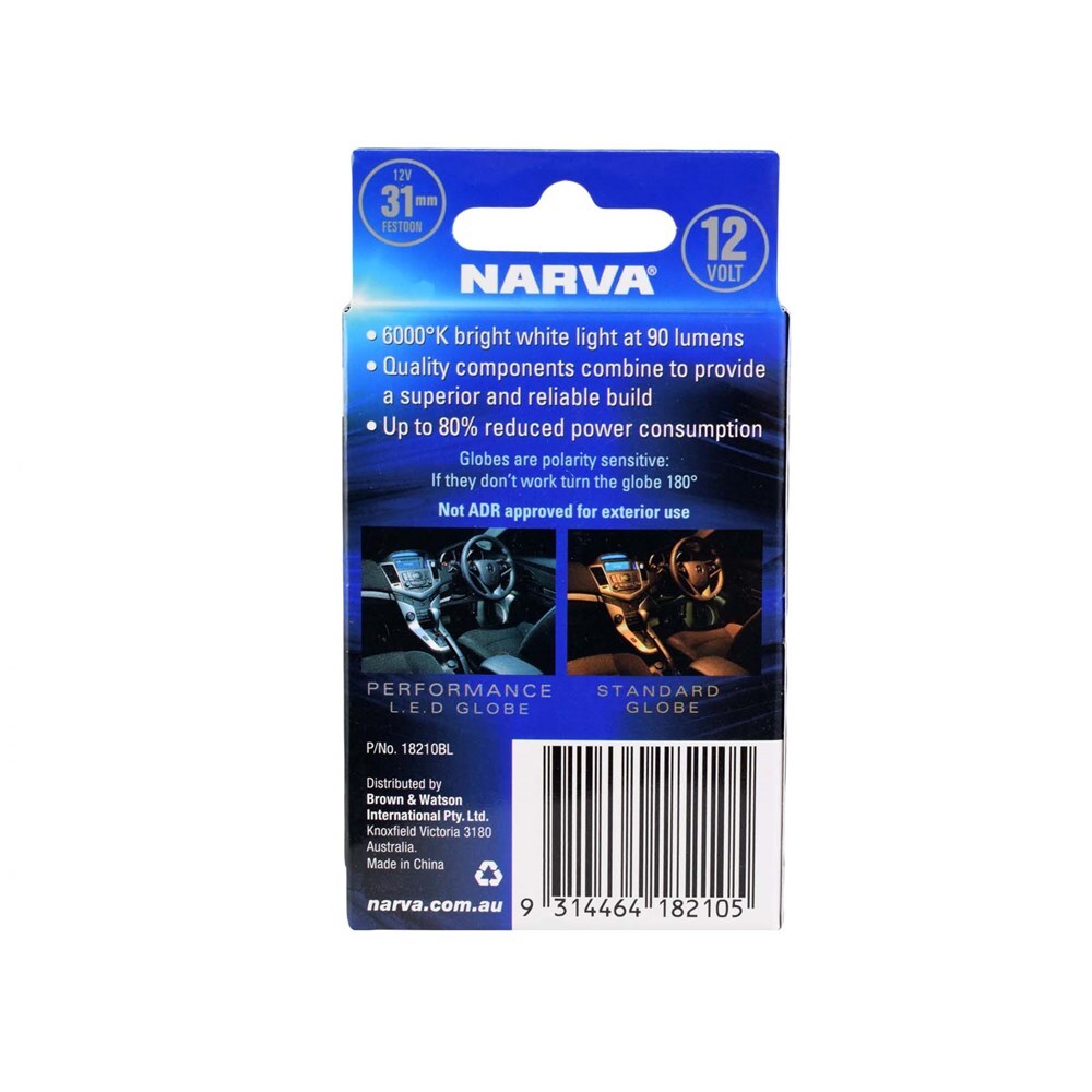 Narva 18210BL 12V 31mm Festoon LED Globe 6000K