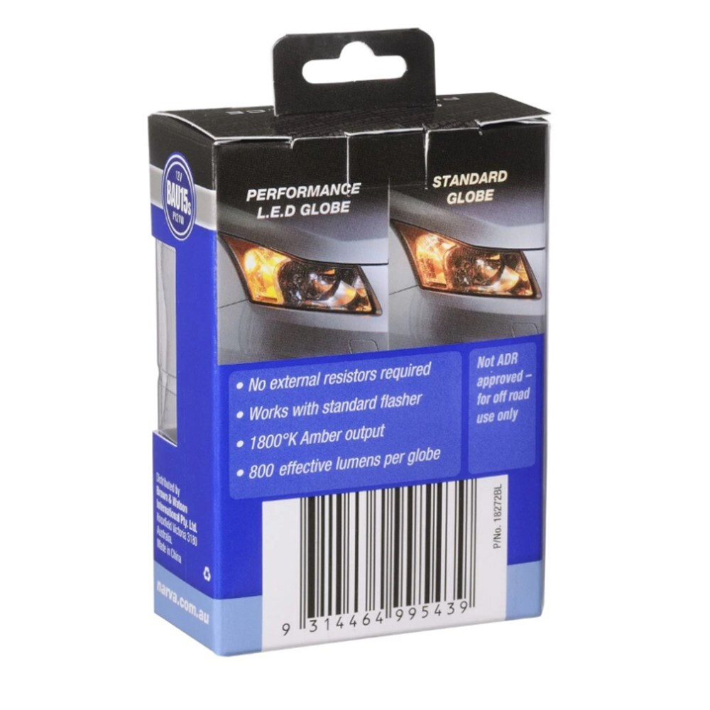 Narva 18272BL 12V PY21W BAU15S Bayonet CANBUS Compatible LED Turn Signal Indicator Globes Twin Pack