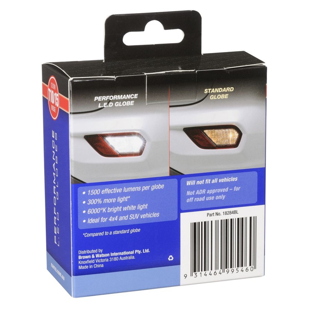 Narva 18284BL 12/24V T15 High Power LED Reverse Globes Twin Pack