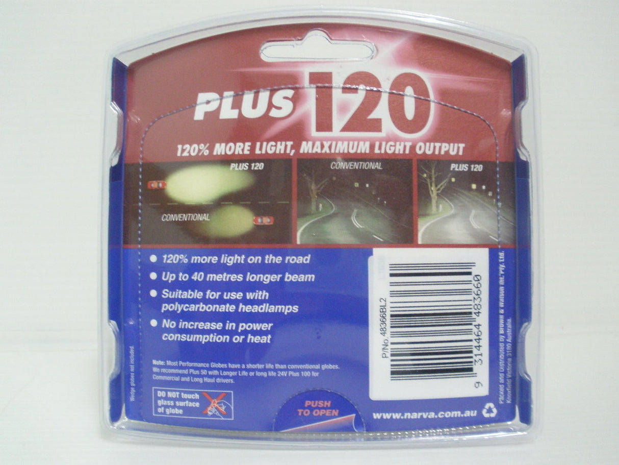 Narva H7 +120% Halogen Light Bulbs Headlight Globes New 12V 48366Bl2