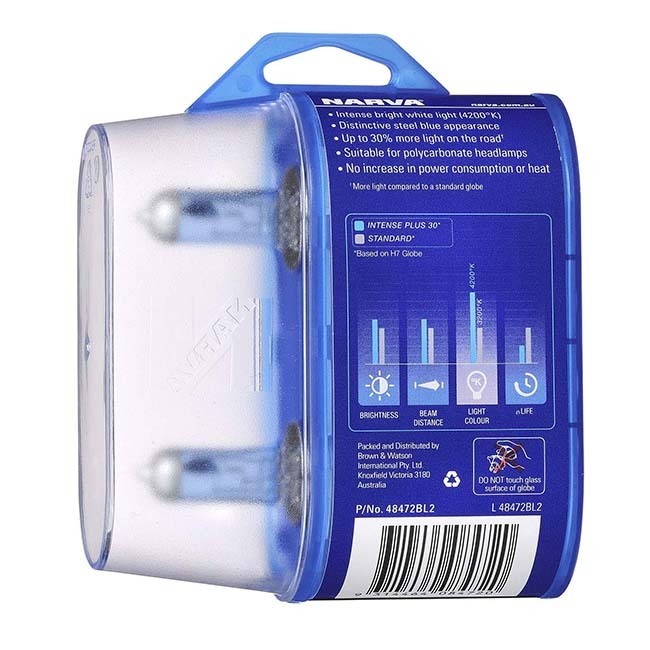 Narva H4 Blue +30% Max Legal Halogen Light Bulbs Headlight Globes 12V 48472Bl2