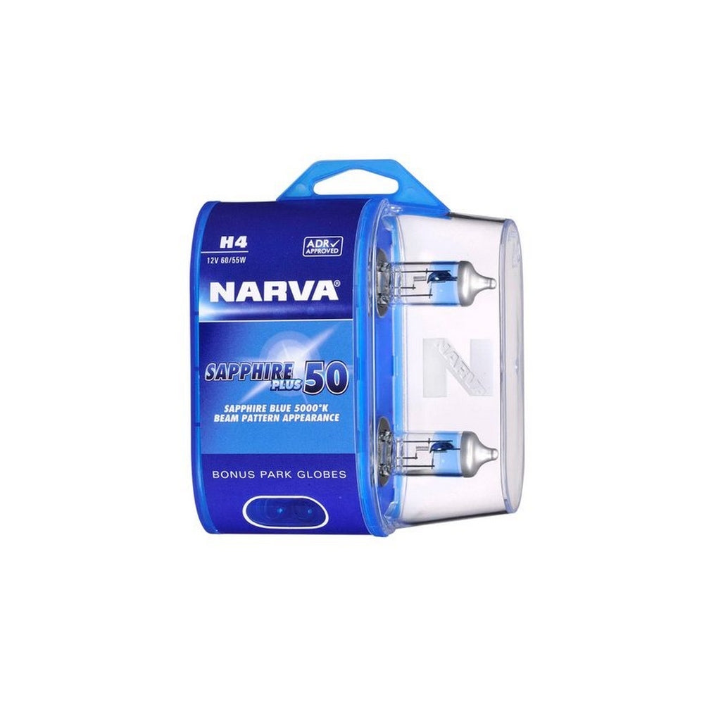 Narva H4 12V 60/55W Sapphire Plus 50 Halogen Headlight Globes Bl2