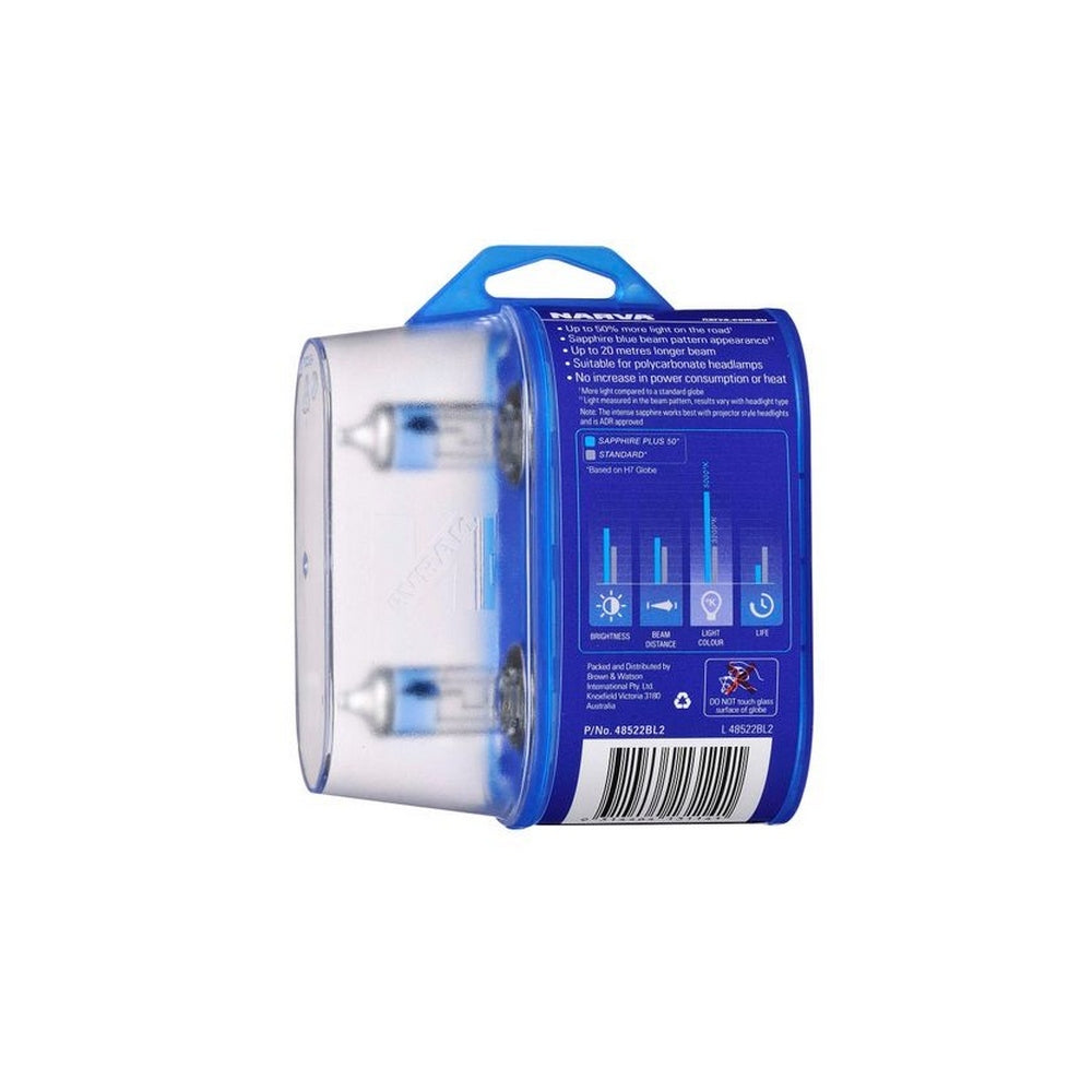 Narva H4 12V 60/55W Sapphire Plus 50 Halogen Headlight Globes Bl2
