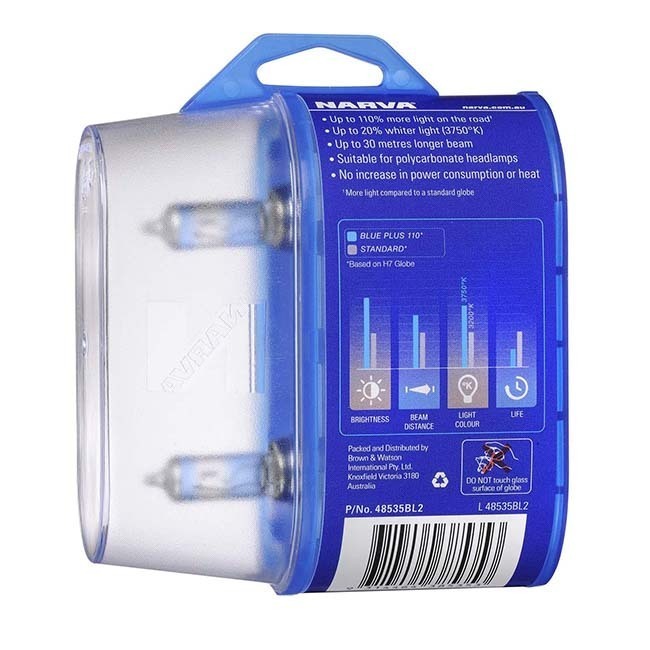 Narva H7 Blue +110% Max Legal Halogen Light Bulbs Headlight Globes 12V 48535Bl2