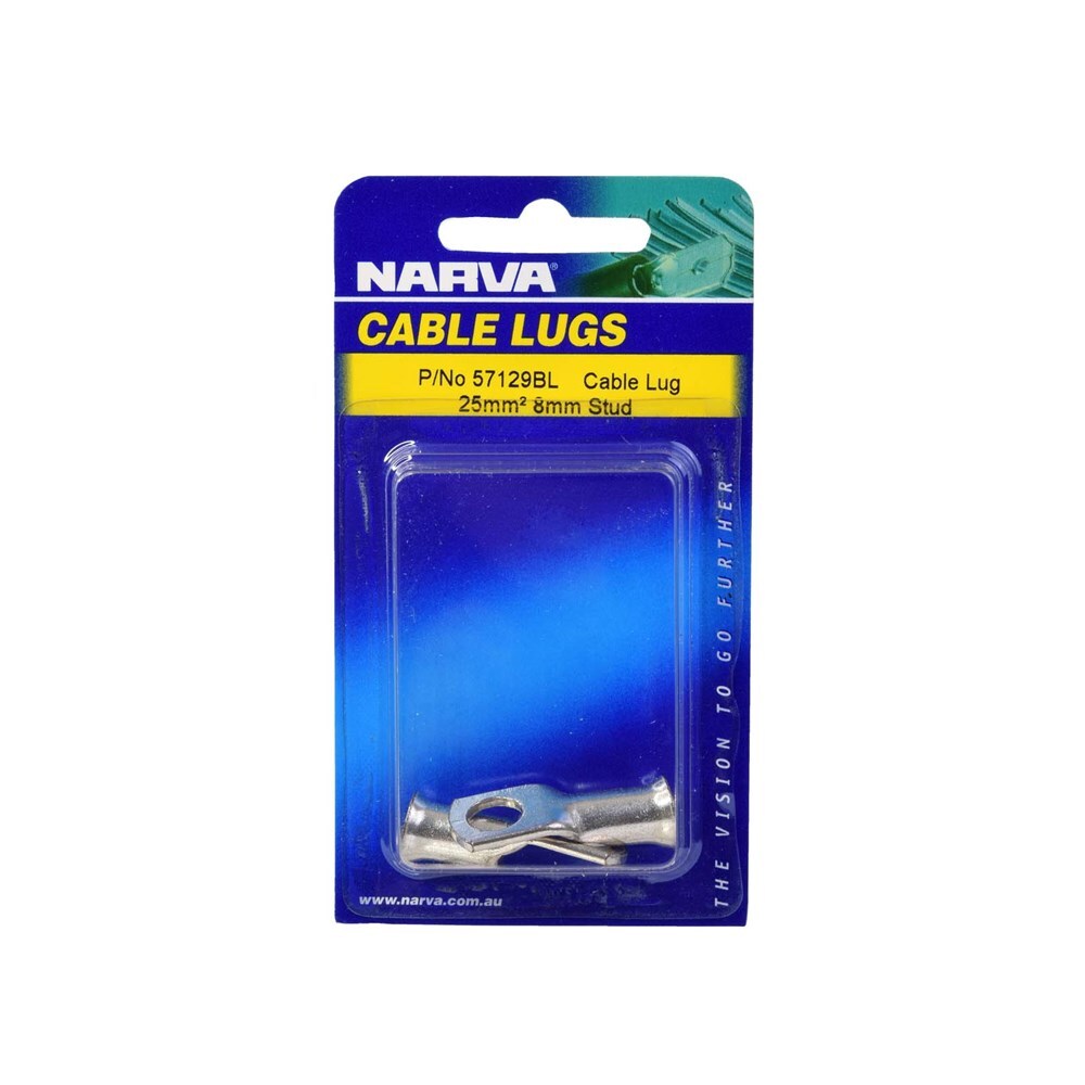 Narva 57129BL 25mm2 8mm Stud Flared Entry Cable Lug Twin Pack